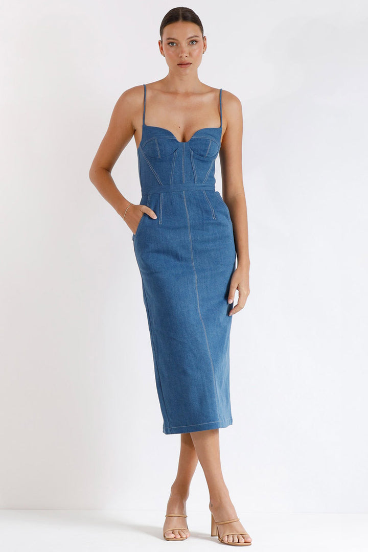 Daybreak Bustier Denim Midi Dress