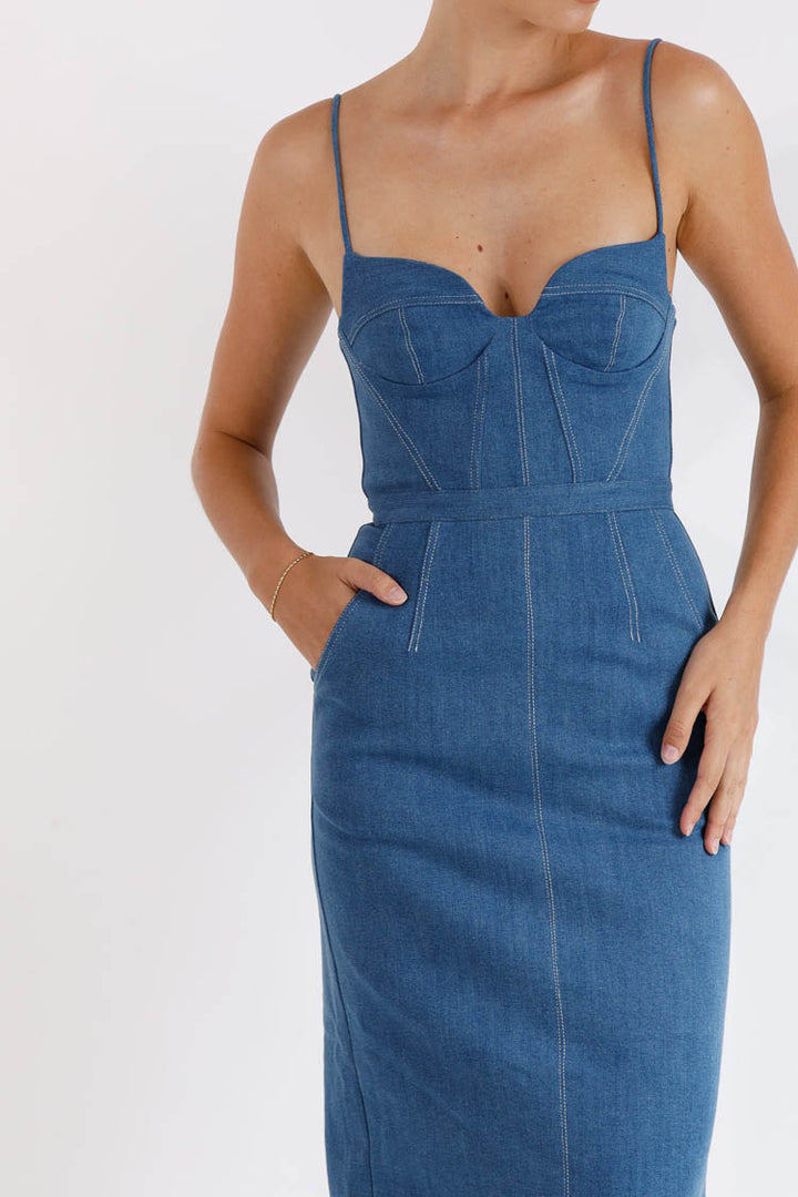 Daybreak Bustier Denim Midi Dress