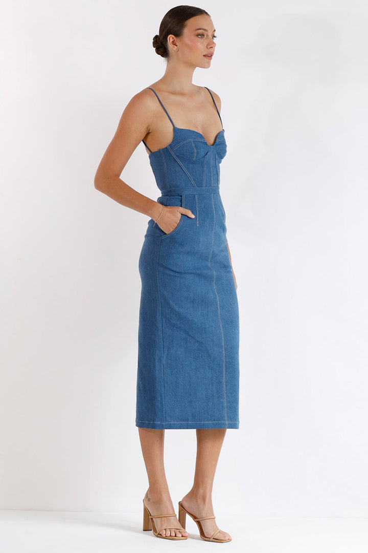 Daybreak Bustier Denim Midi Dress