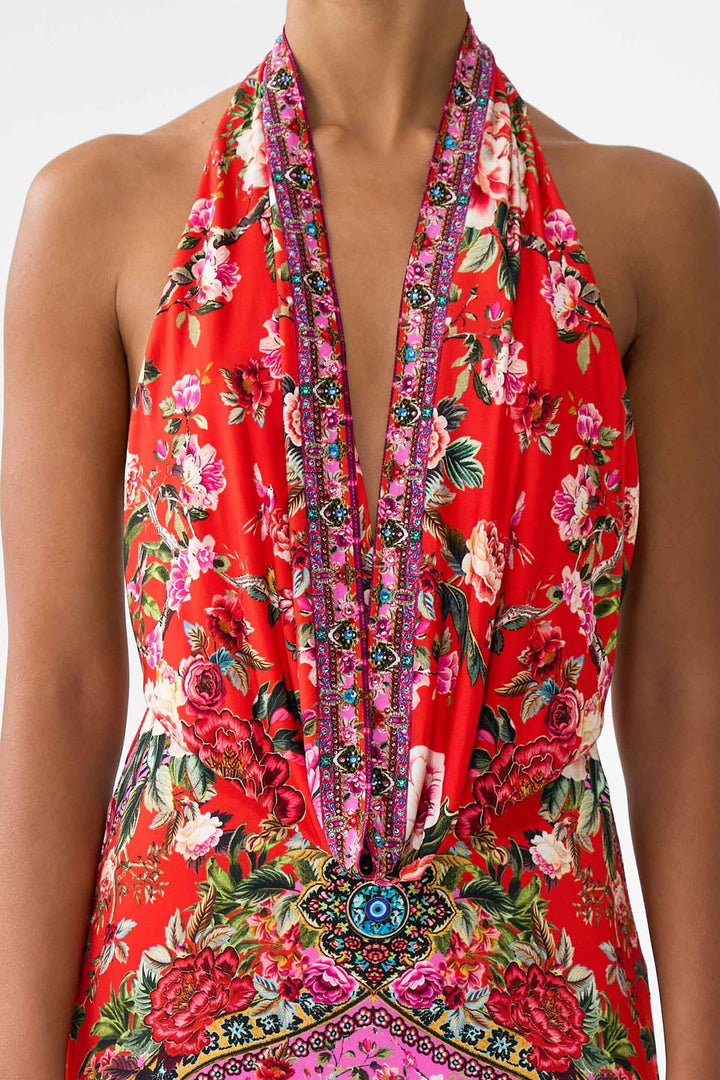 Deep Cow Plunge Dress in Heirloom Empire