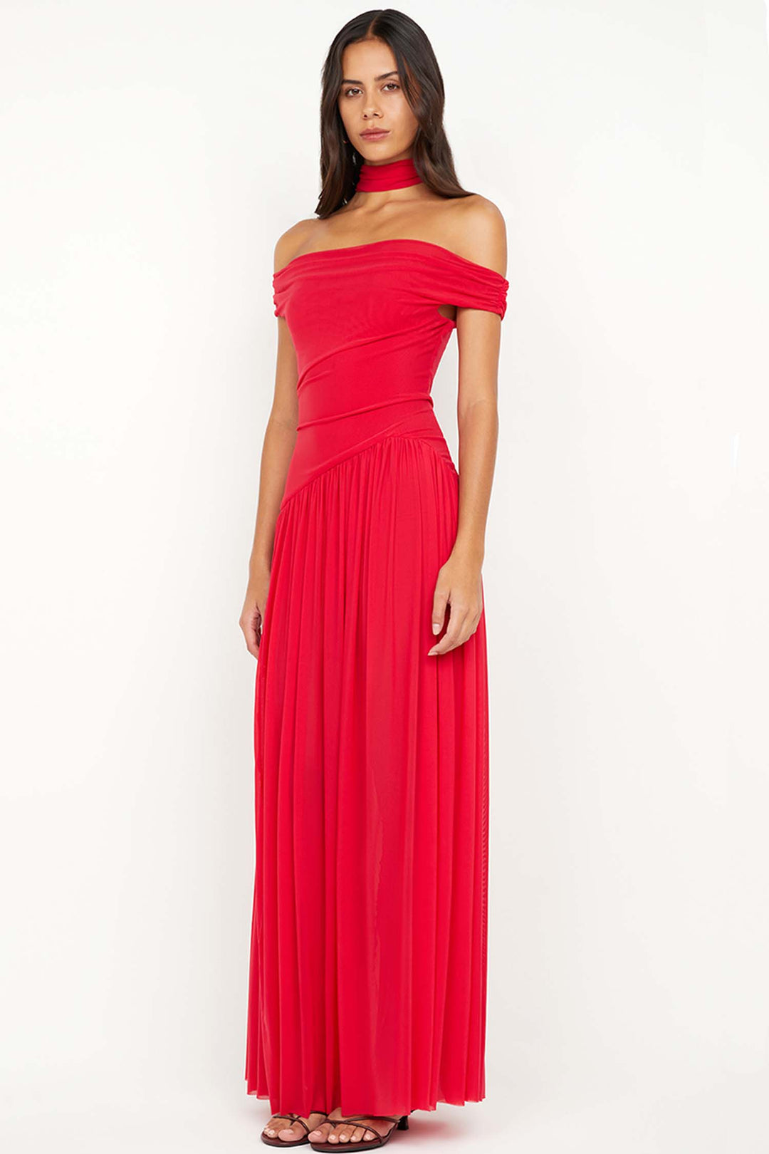 Deija Off Shoulder Maxi Dress in Strawberry