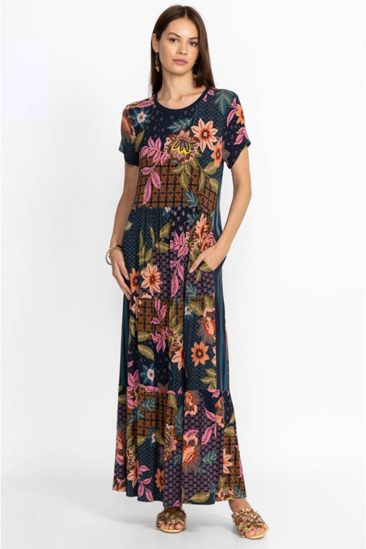 Delfino Tiered Cap Sleeve Maxi Dress