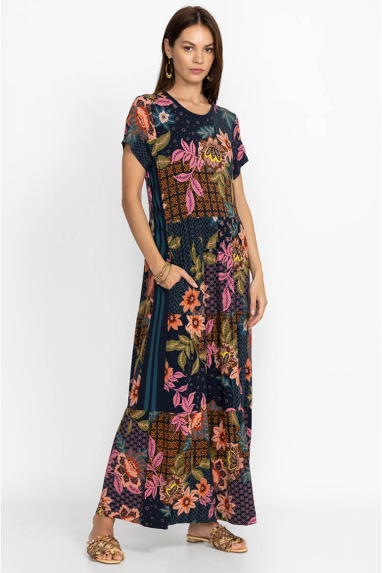 Delfino Tiered Cap Sleeve Maxi Dress