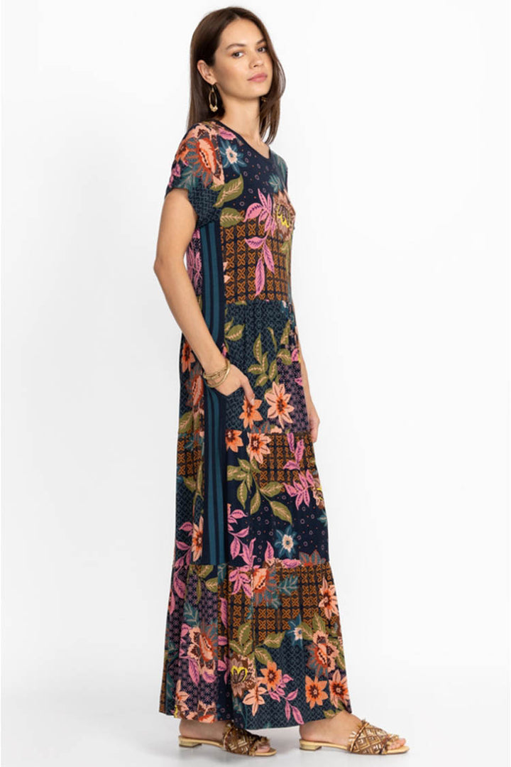 Delfino Tiered Cap Sleeve Maxi Dress