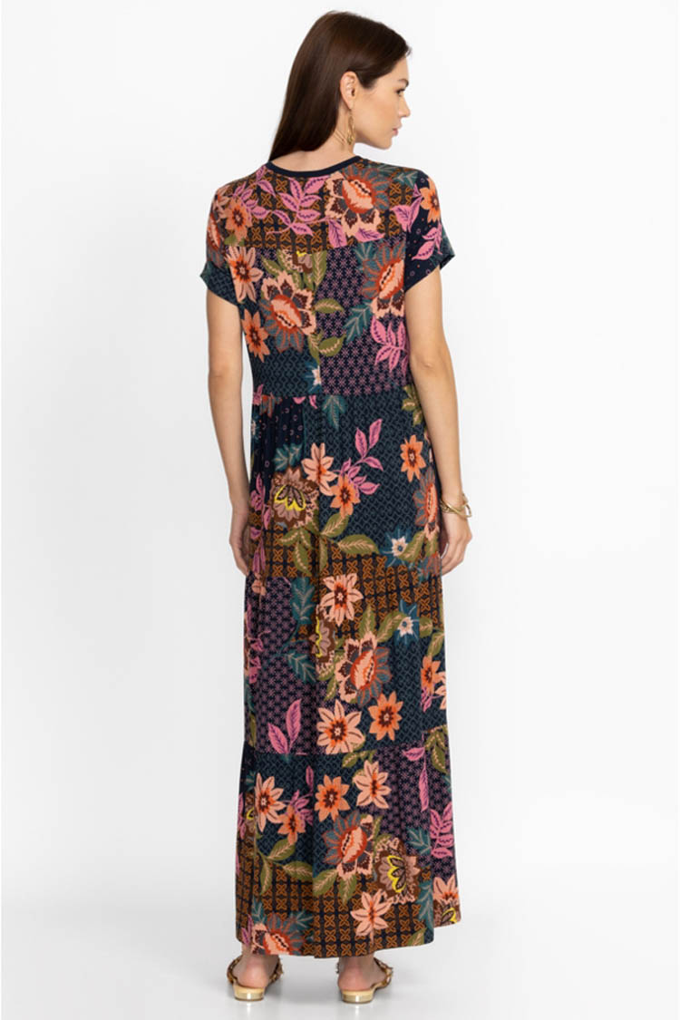 Delfino Tiered Cap Sleeve Maxi Dress