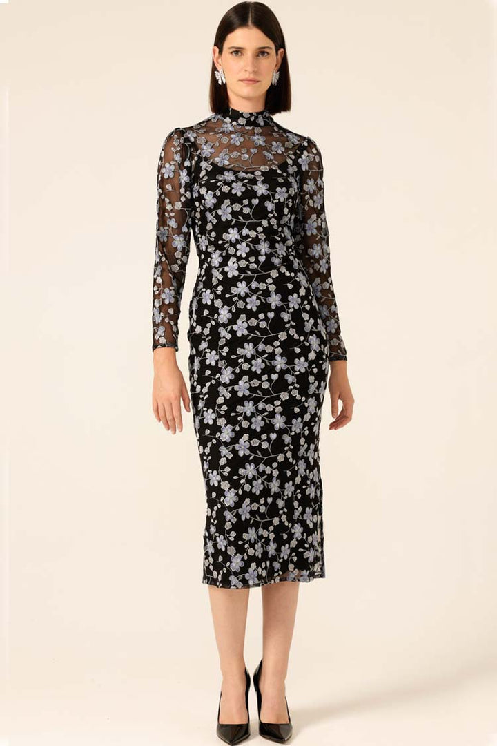 Delicate Domain Dress in Periwinkle Black Flower