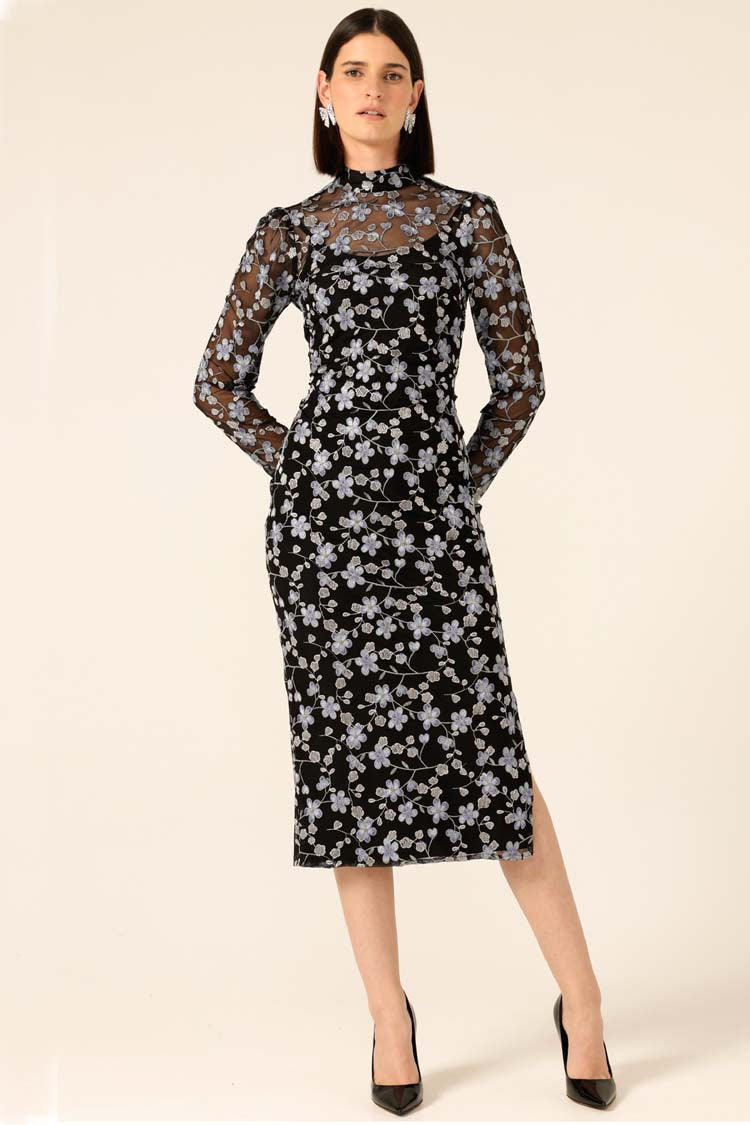 Delicate Domain Dress in Periwinkle Black Flower