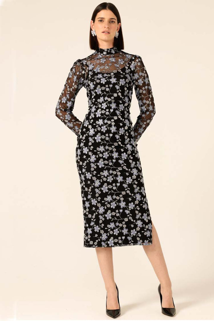 Delicate Domain Dress in Periwinkle Black Flower