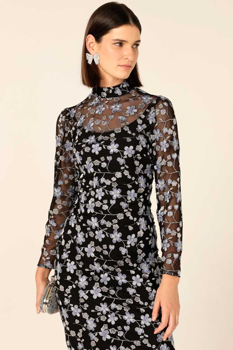Delicate Domain Dress in Periwinkle Black Flower