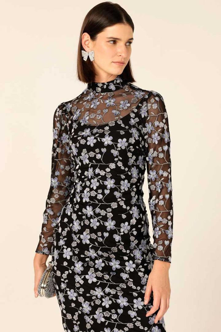 Delicate Domain Dress in Periwinkle Black Flower