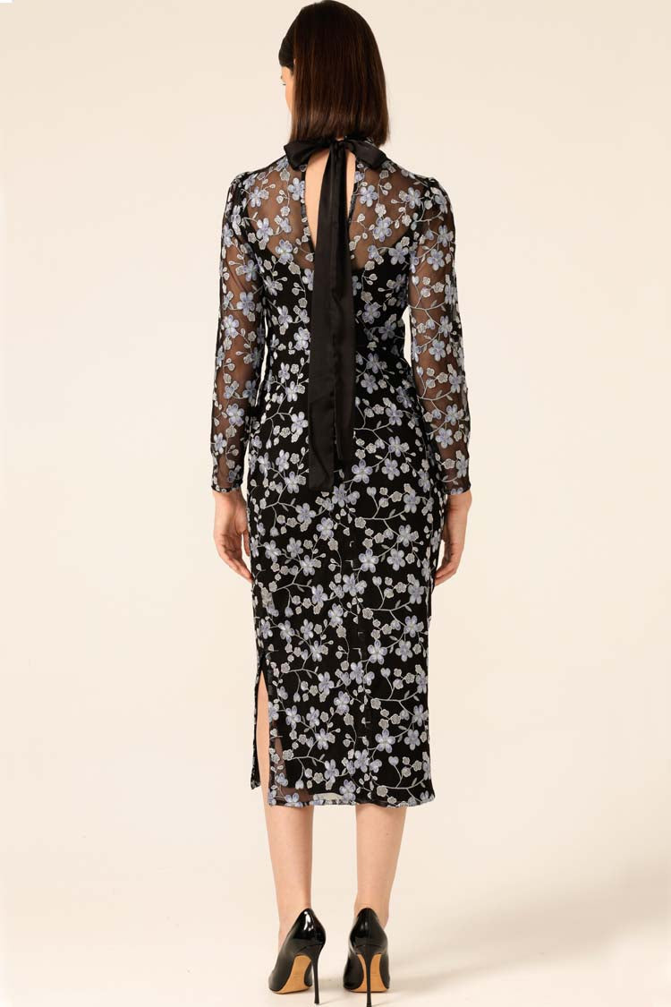 Delicate Domain Dress in Periwinkle Black Flower