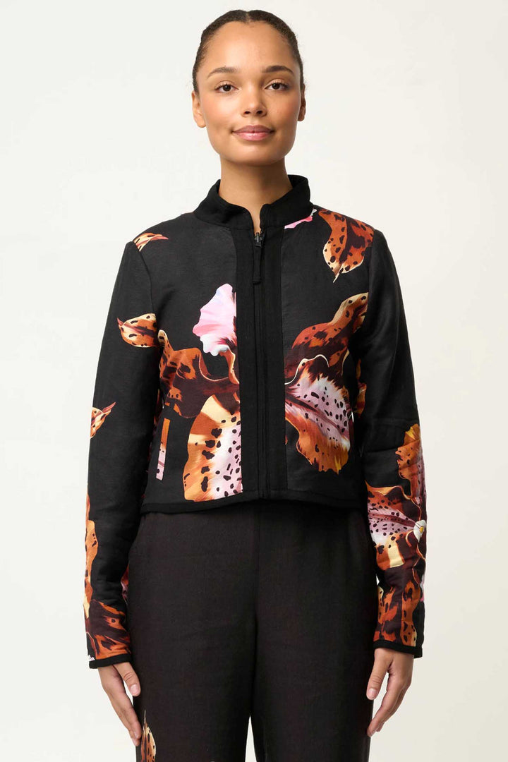 Delray Reversible Printed Placement Embroidered Jacket in Sunet Orchid/ Noir Orchid
