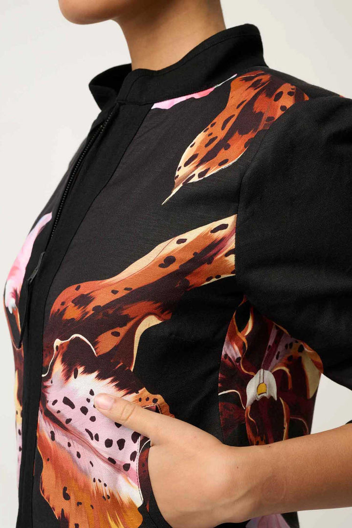 Delray Reversible Printed Placement Embroidered Jacket in Sunet Orchid/ Noir Orchid