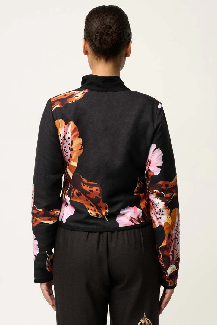Delray Reversible Printed Placement Embroidered Jacket in Sunet Orchid/ Noir Orchid