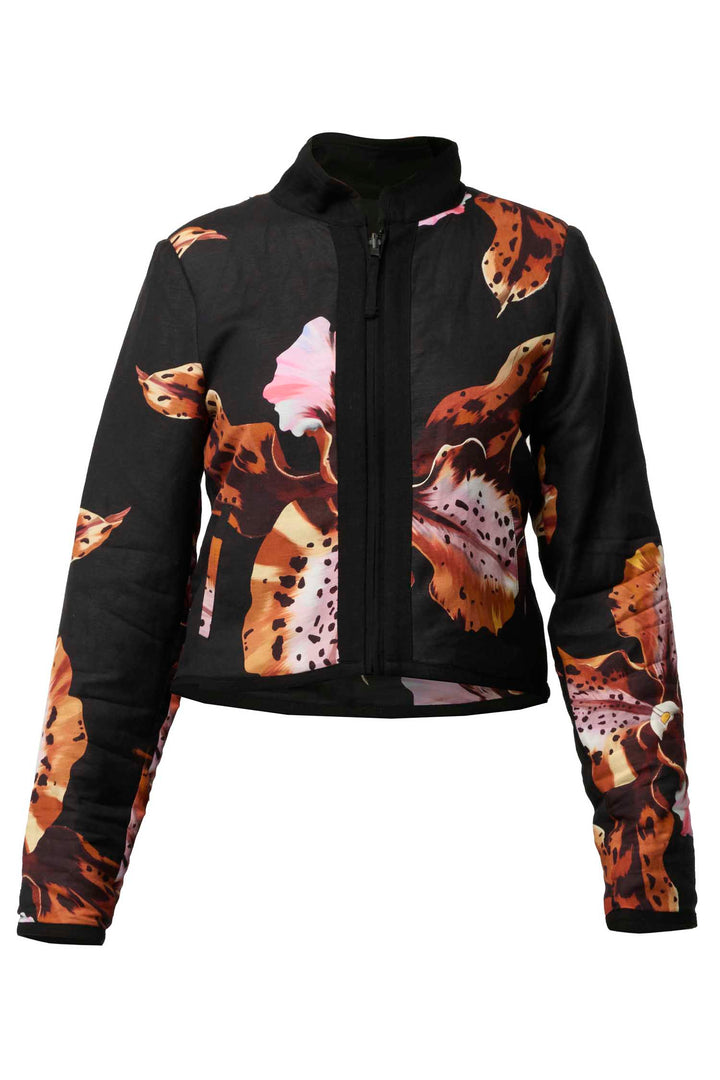 Delray Reversible Printed Placement Embroidered Jacket in Sunet Orchid/ Noir Orchid