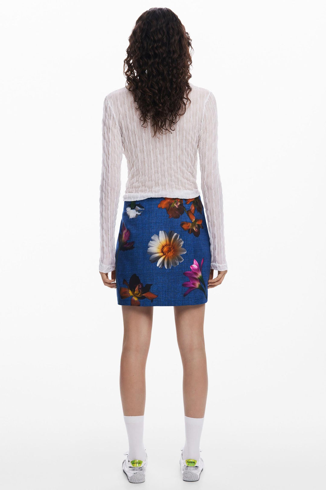 Denim Effect Floral Mini Skirt