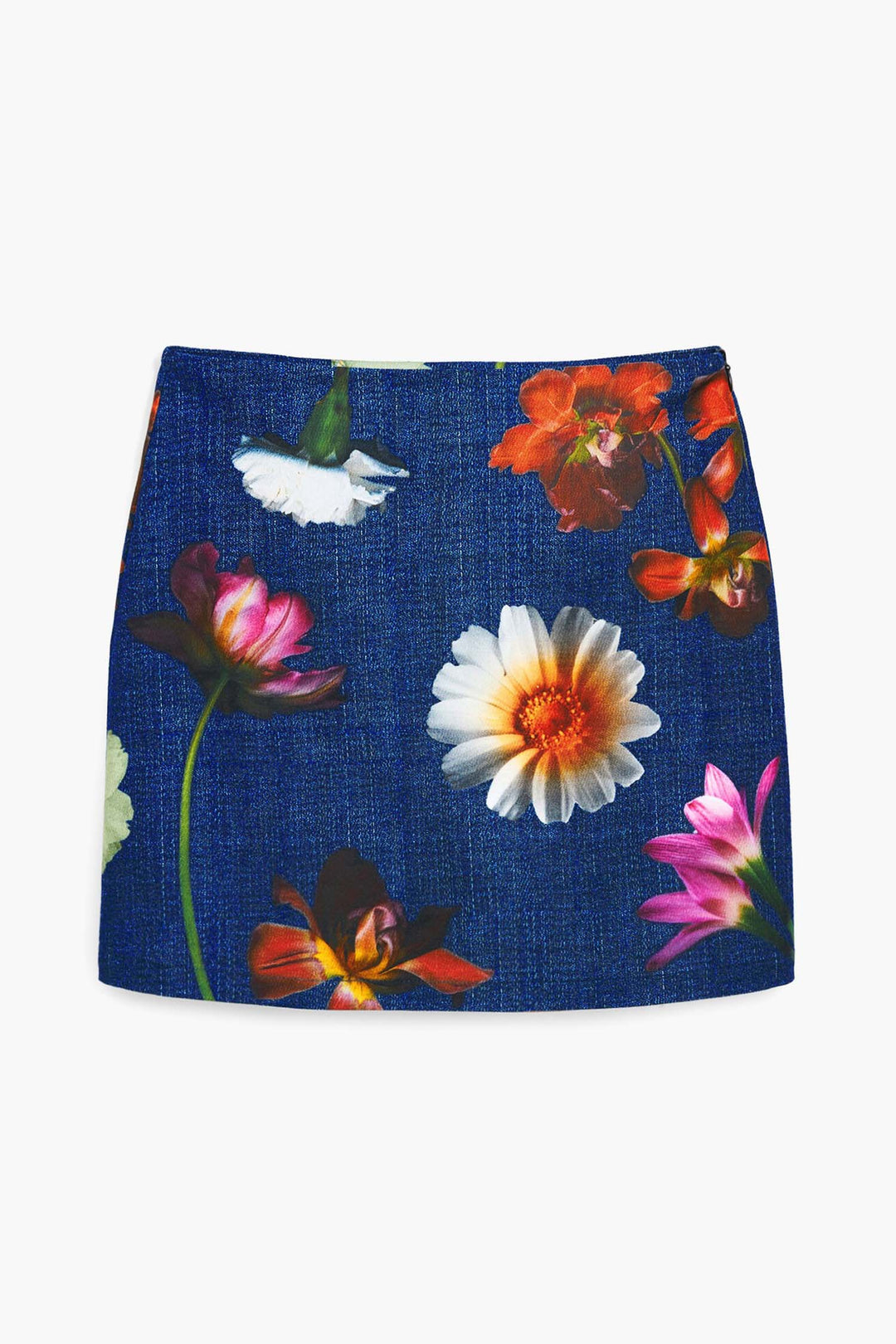 Denim Effect Floral Mini Skirt