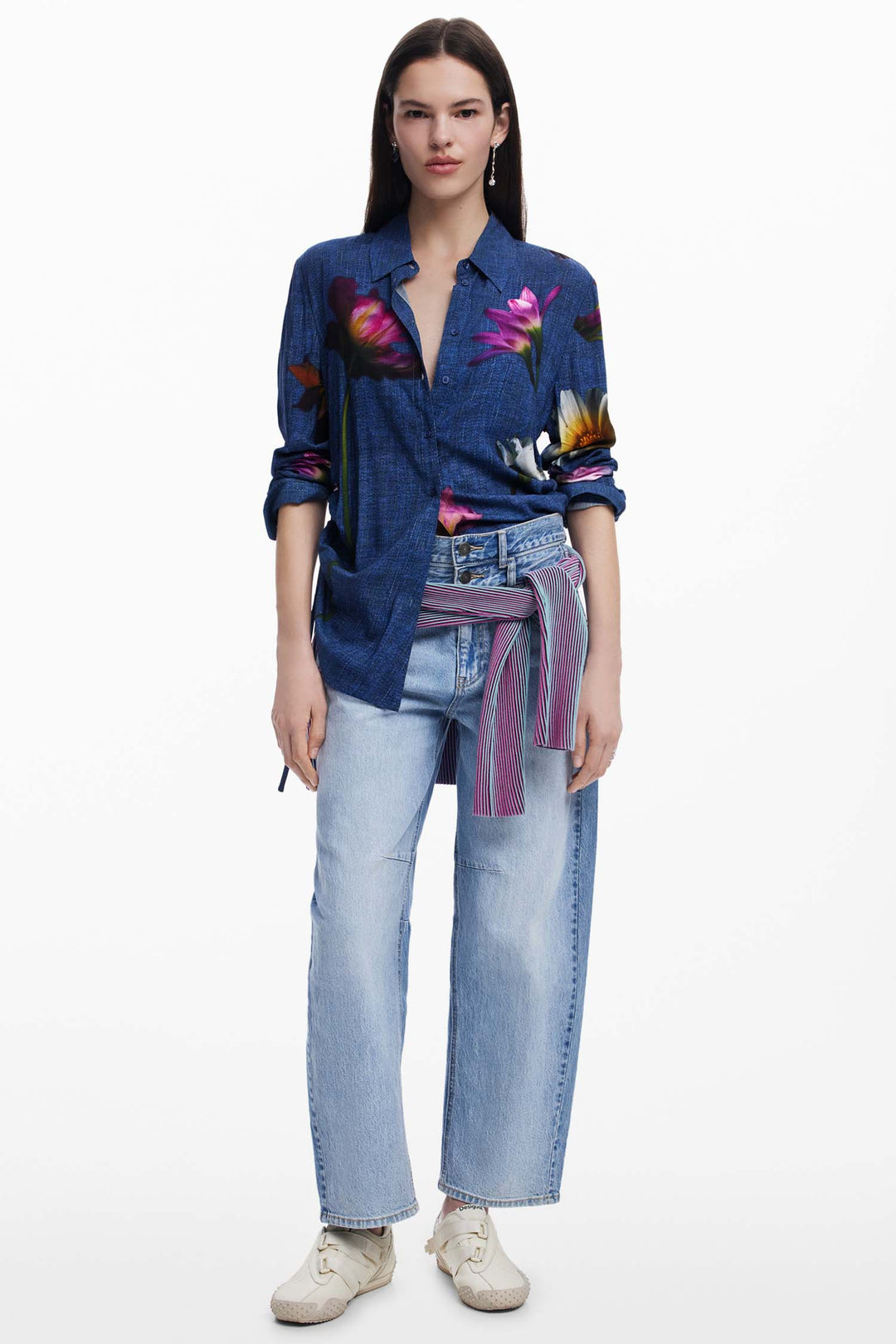 Denim Effect Floral Shirt