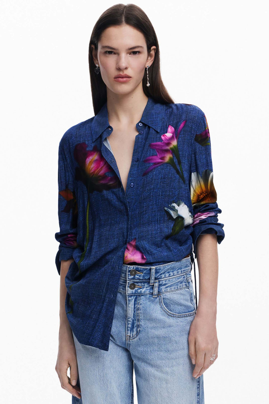 Denim Effect Floral Shirt