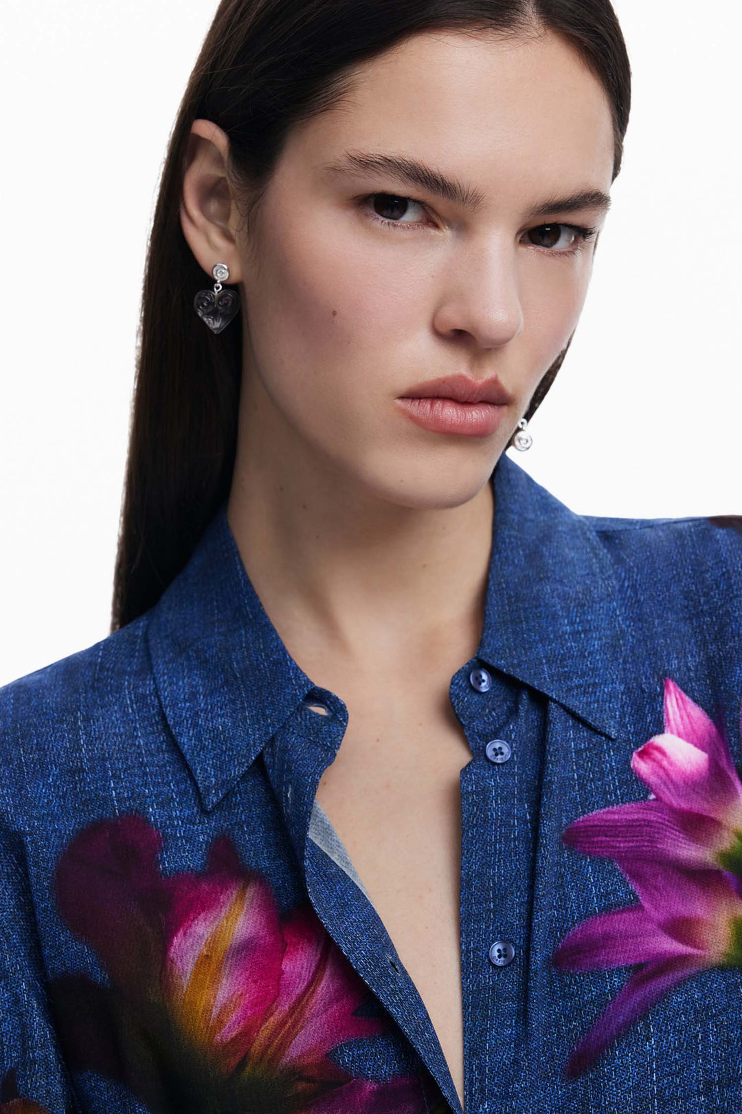 Denim Effect Floral Shirt