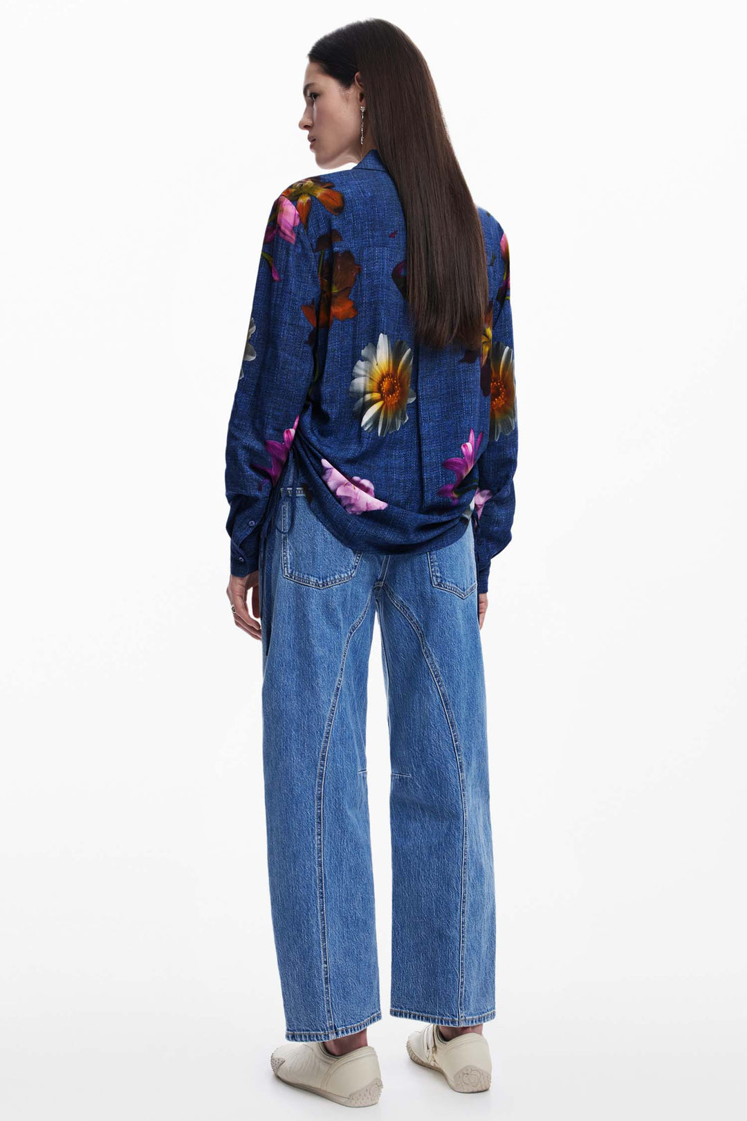 Denim Effect Floral Shirt