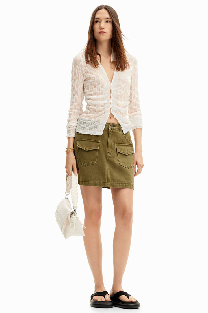 Denim Pockets Mini Skirt in Khaki | FINAL SALE
