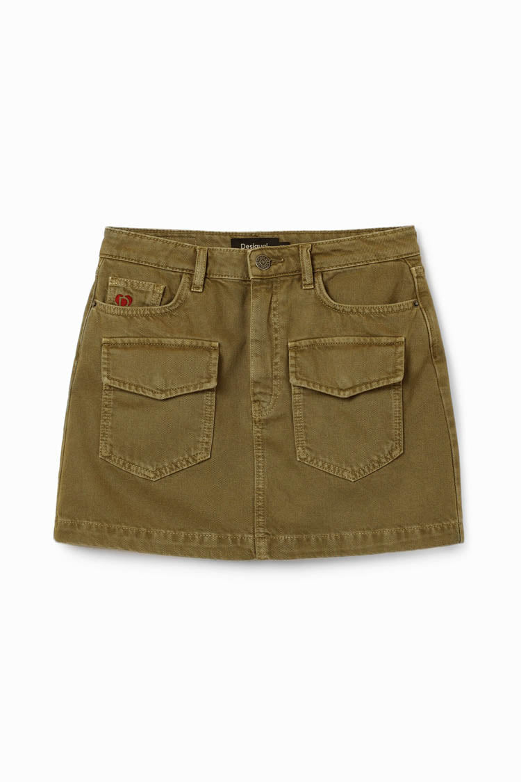 Denim Pockets Mini Skirt in Khaki | FINAL SALE