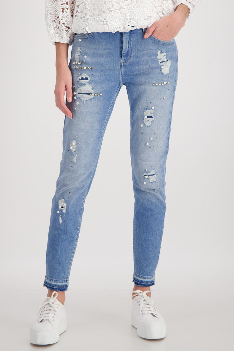 Destroyed Denim Jeans w Jewels