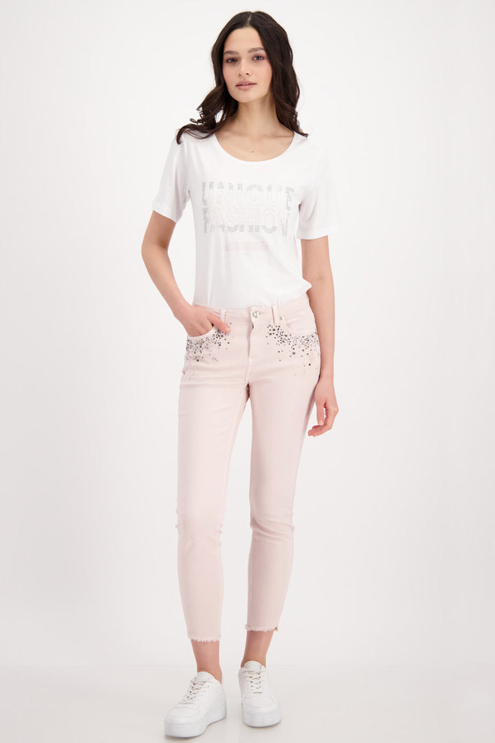 Destroyed Jeans w Rhinestone in Light Rose