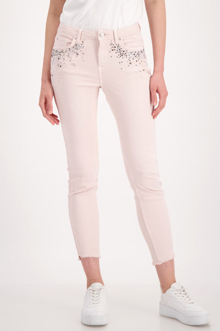Destroyed Jeans w Rhinestone in Light Rose