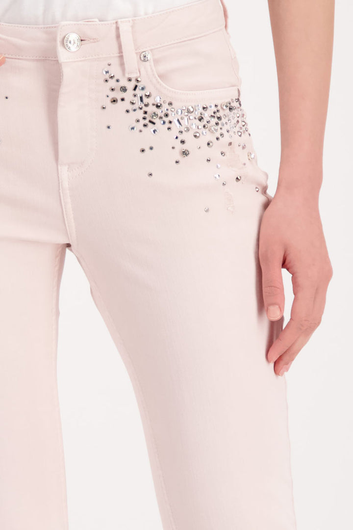 Destroyed Jeans w Rhinestone in Light Rose