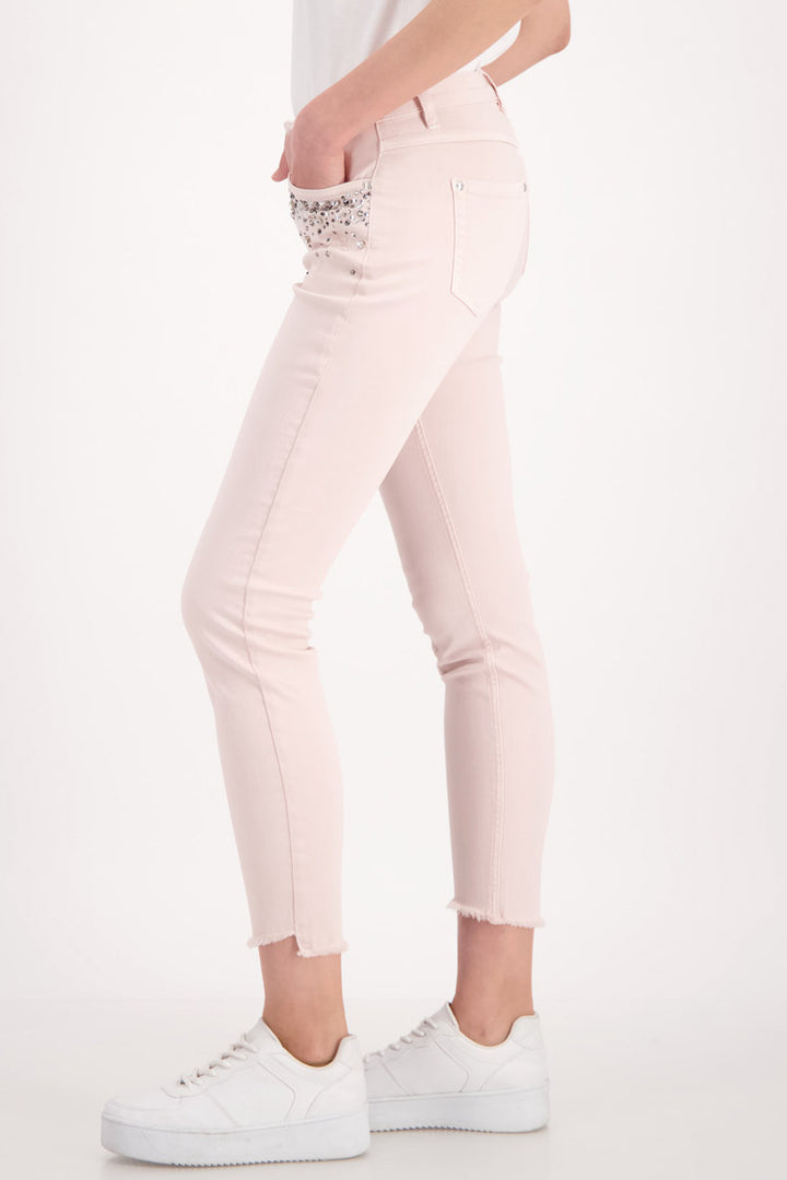 Destroyed Jeans w Rhinestone in Light Rose