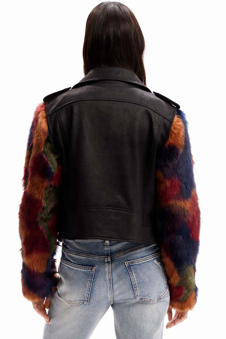 Detachable Fur-effect Biker Jacket