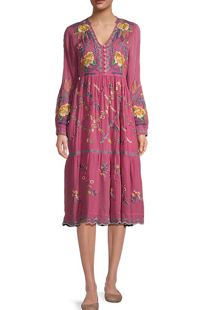 Dina Embroidered Midi Dress in Violet