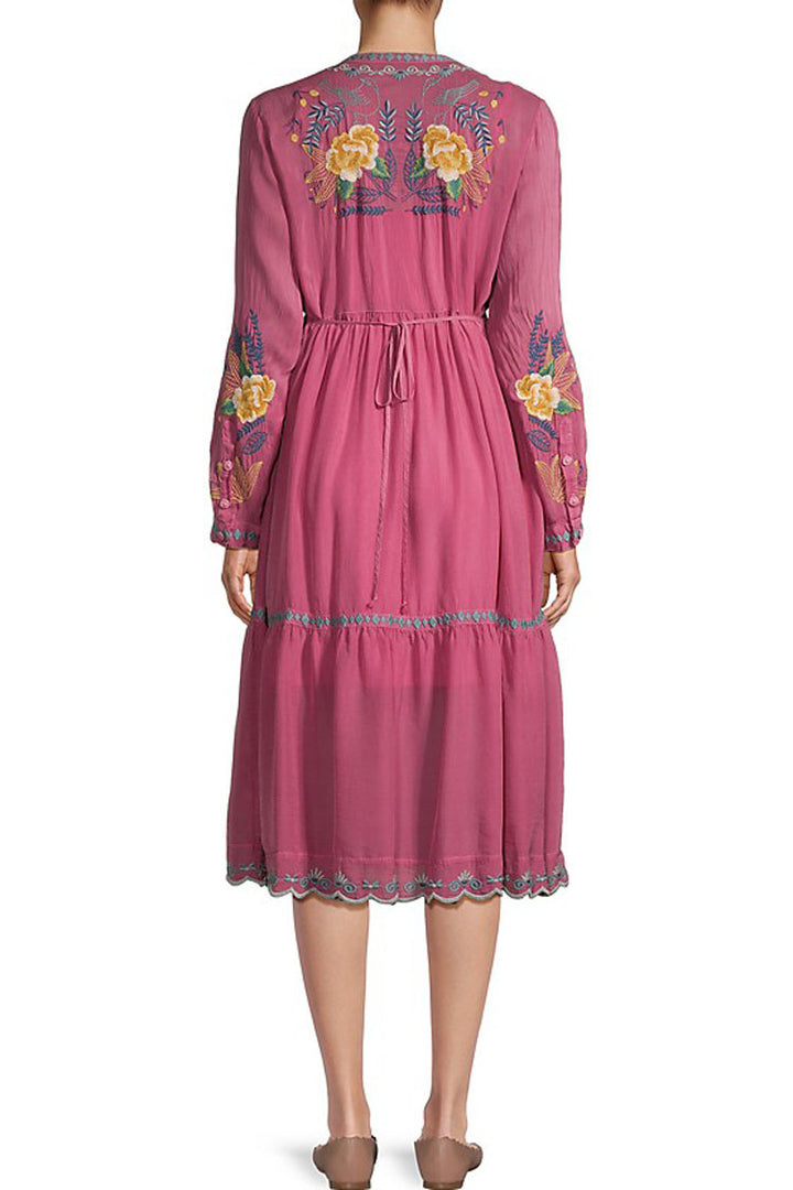 Dina Embroidered Midi Dress in Violet