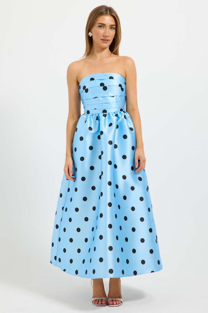Dottie Strapless Midi Dress in Bluebell/Black