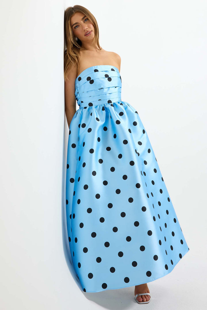 Dottie Strapless Midi Dress in Bluebell/Black