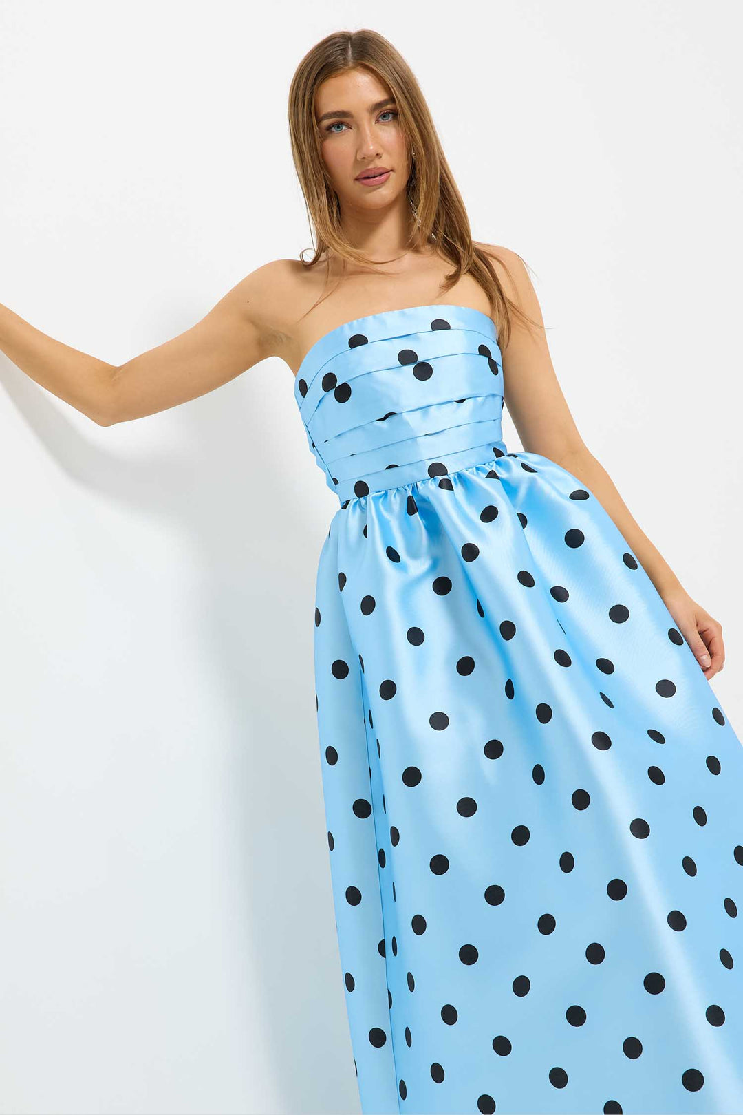 Dottie Strapless Midi Dress in Bluebell/Black