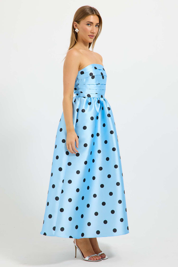 Dottie Strapless Midi Dress in Bluebell/Black