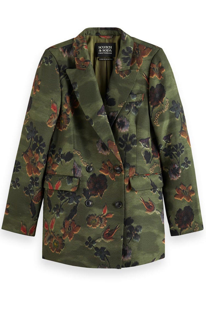 Double Breasted Blazer in Poetry Tapestry Military