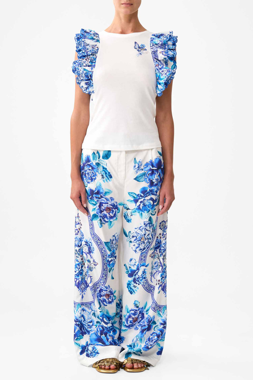 Double Frill Sleeve Tee in A Ceramic Garden