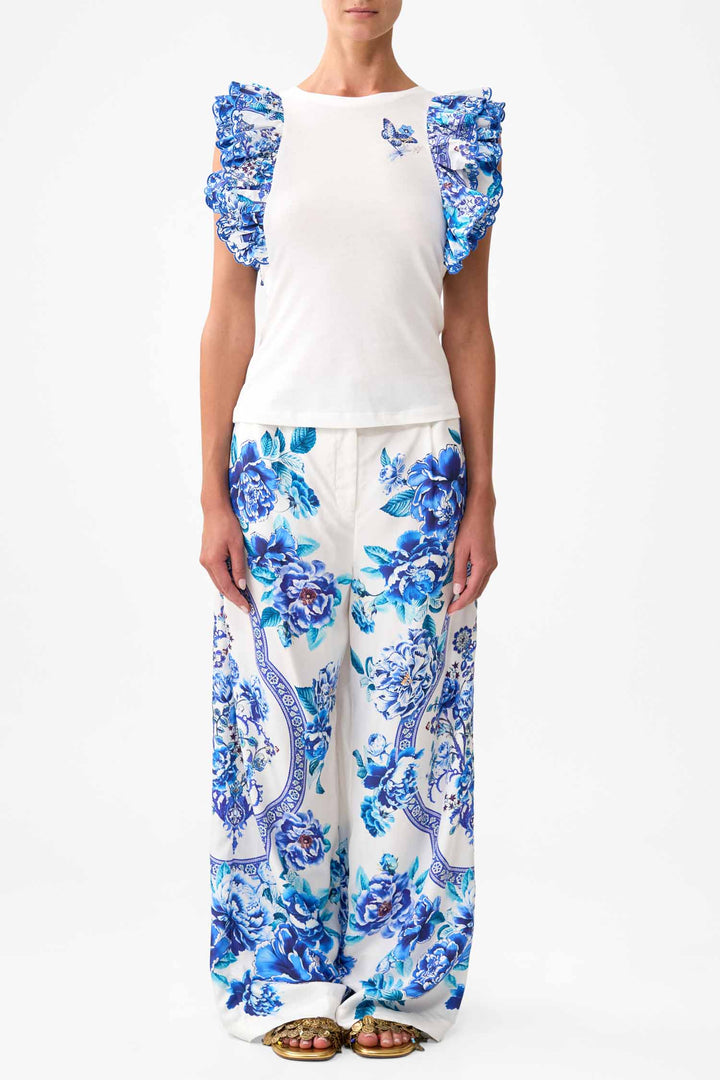 Double Frill Sleeve Tee in A Ceramic Garden