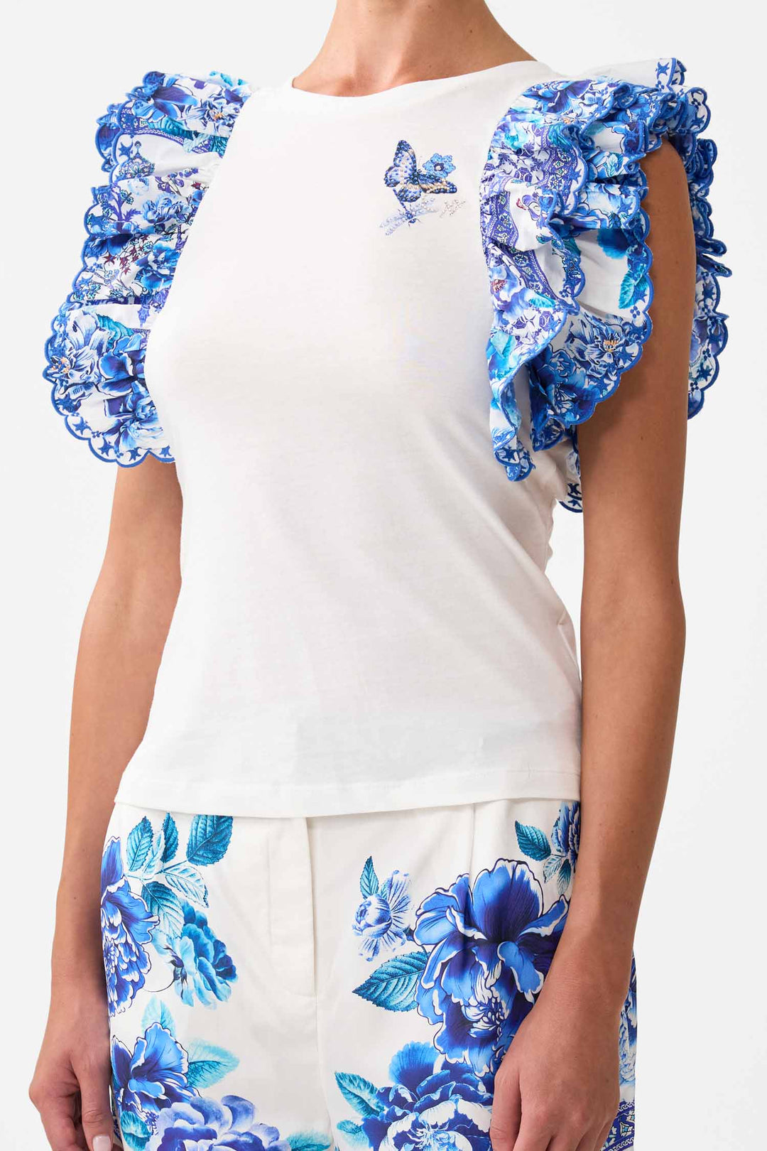 Double Frill Sleeve Tee in A Ceramic Garden