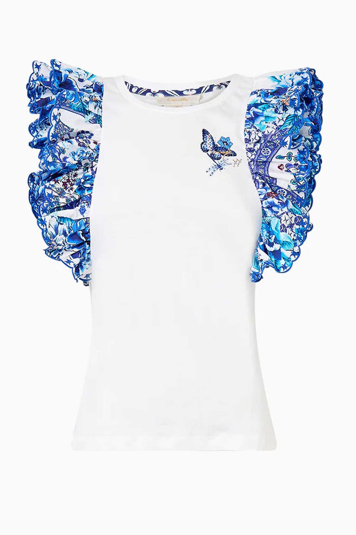 Double Frill Sleeve Tee in A Ceramic Garden