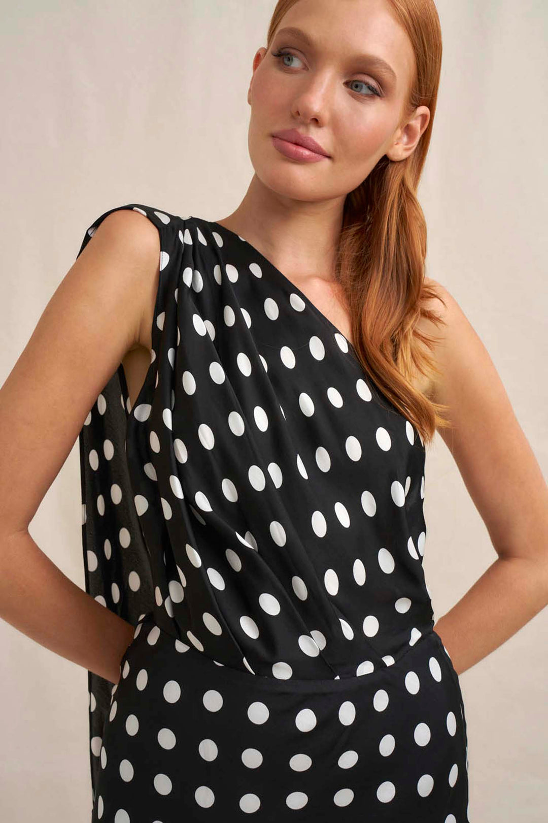Dove Drape Polka Ankle Dress