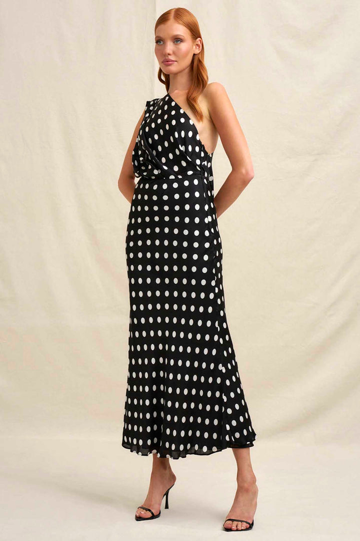 Dove Drape Polka Ankle Dress