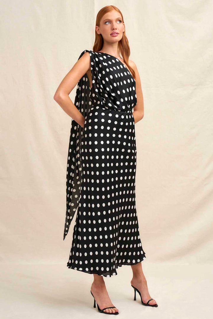 Dove Drape Polka Ankle Dress