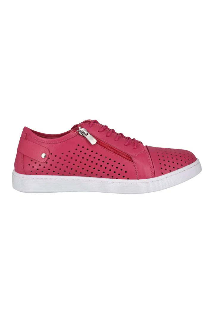 EG17 Zipped Punched Leather Sneakers in Berry