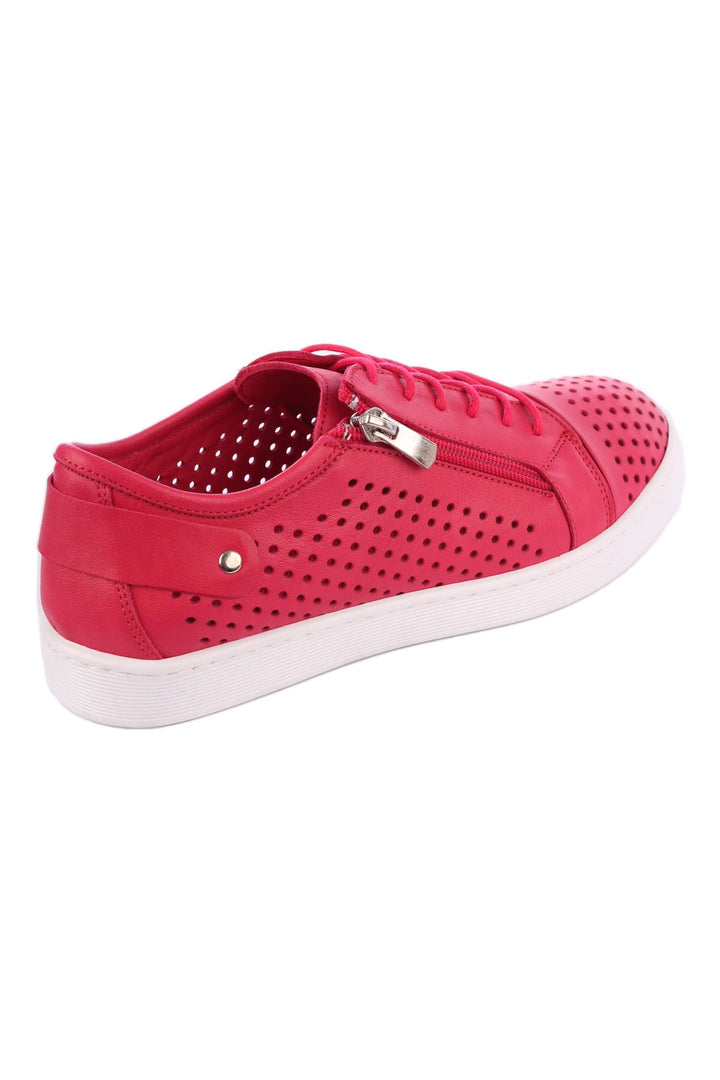 EG17 Zipped Punched Leather Sneakers in Berry