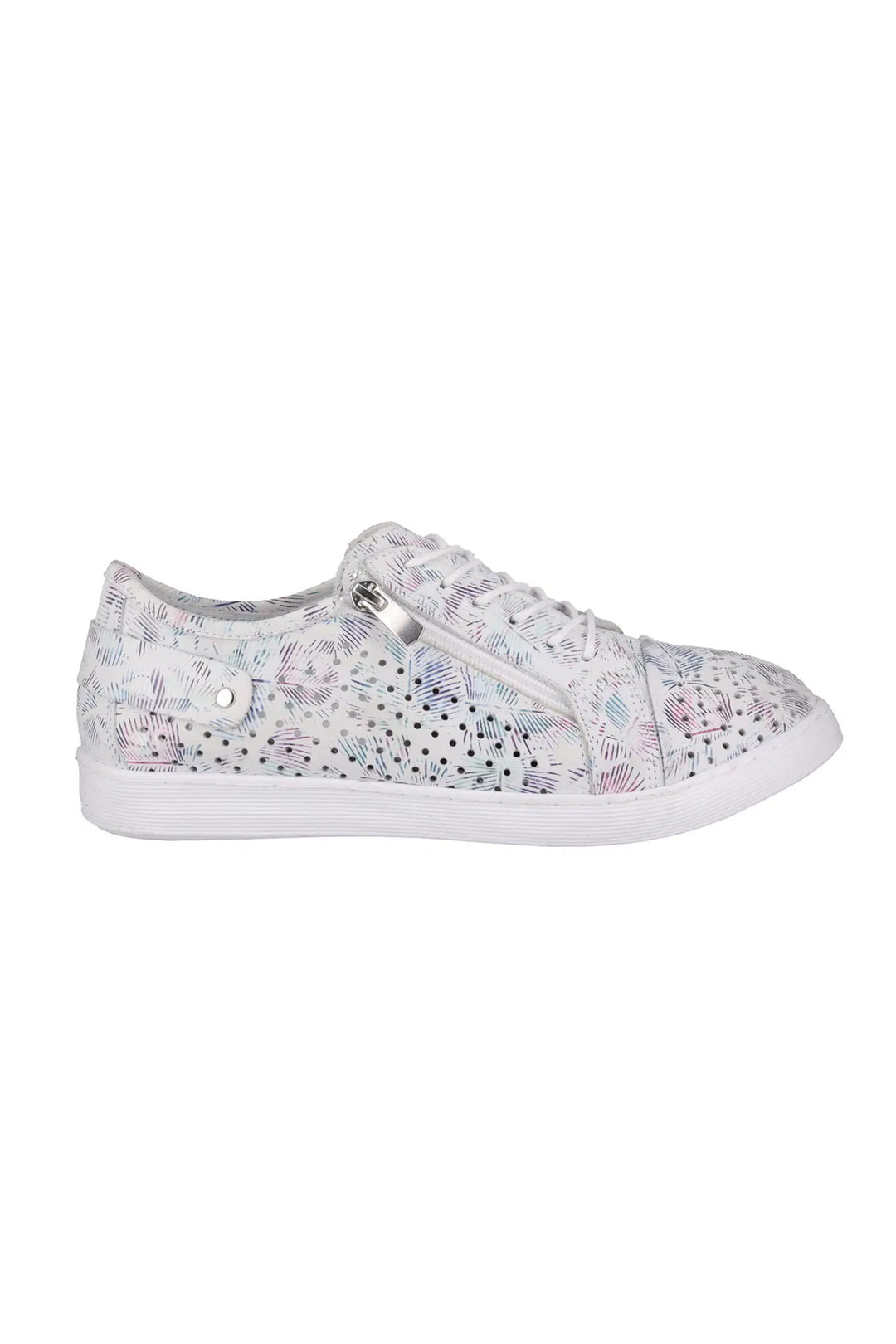 EG17P Zipped Punched Leather Sneakers in White Print